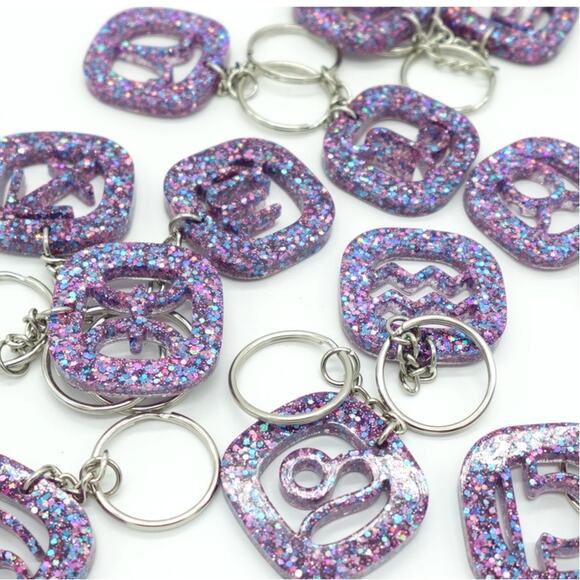 Violet Galactic Glitter ZODIAC Charm Keychain - Picture 7 of 9